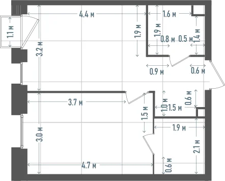 Планировка: 1-комнатная, 41,2 м²