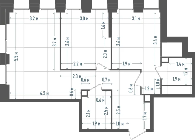 Планировка: 2-комнатная, 64,1 м²