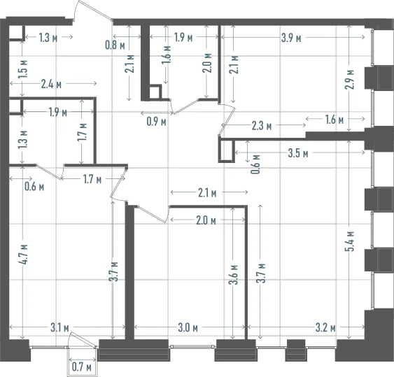 Планировка: 3-комнатная, 80 м²