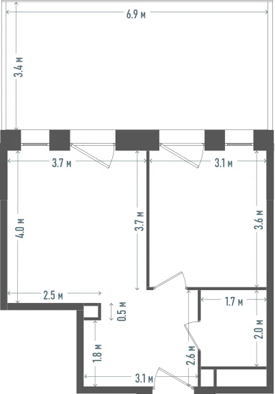 Планировка: 1-комнатная, 44,7 м²