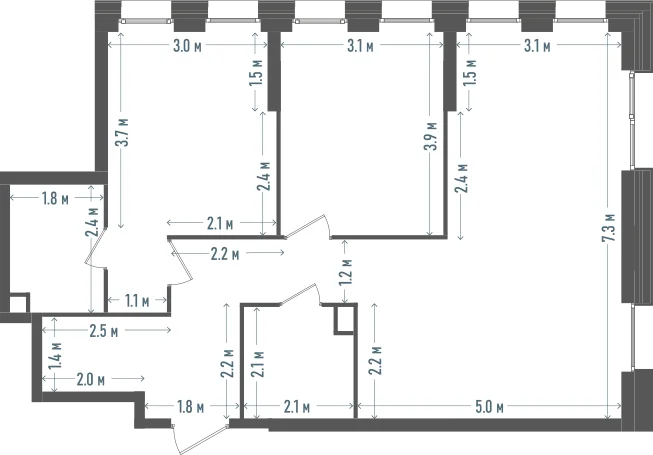 Планировка: 2-комнатная, 76,3 м²