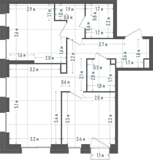 Планировка: 2-комнатная, 62,9 м²