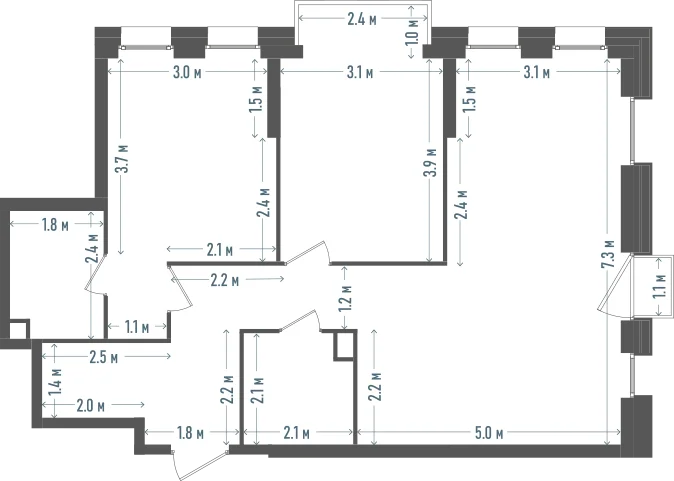 Планировка: 2-комнатная, 78,1 м²
