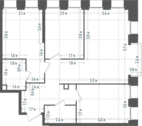 Планировка: 3-комнатная, 79,6 м²