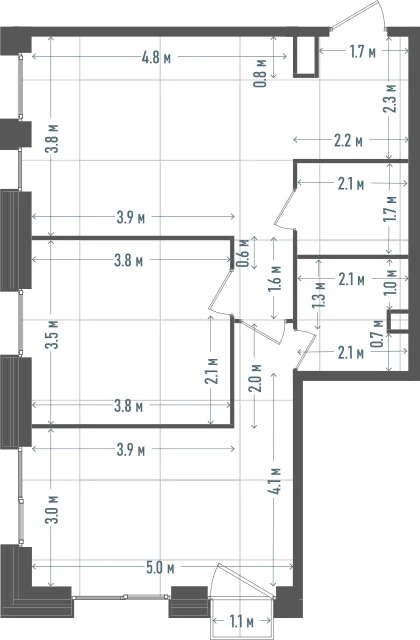 Планировка: 2-комнатная, 65,4 м²