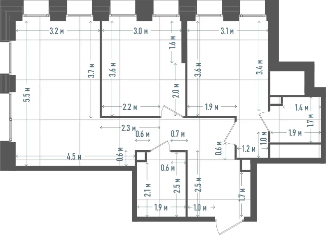 Планировка: 2-комнатная, 64,1 м²