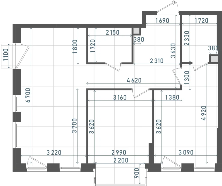 Планировка: 2-комнатная, 68,8 м²
