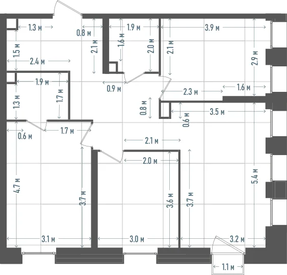Планировка: 3-комнатная, 79,8 м²