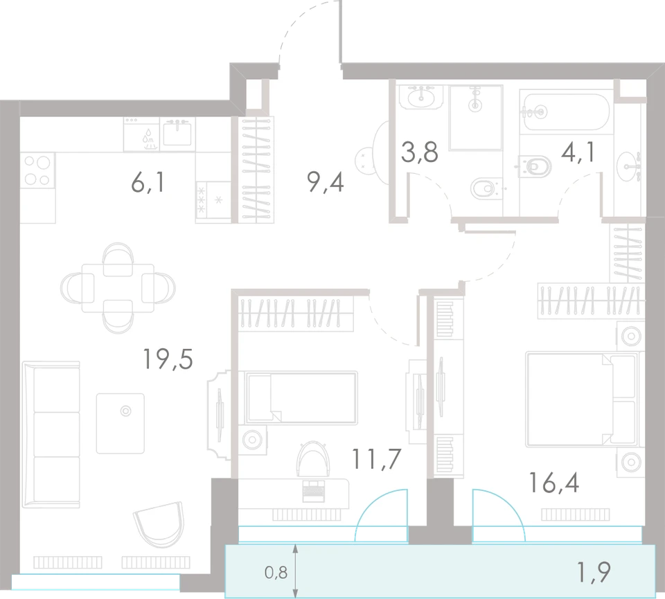 Планировка: 2-комнатная, 72,9 м²