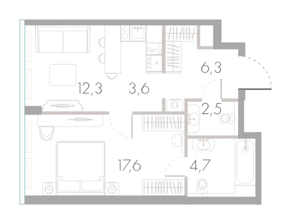Планировка: 1-комнатная, 47 м²