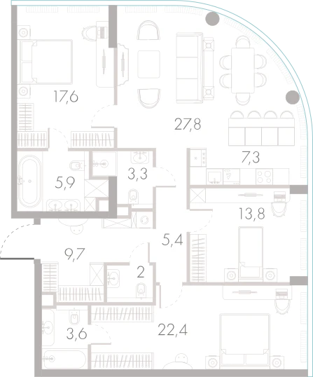 Планировка: 3-комнатная, 118,8 м²