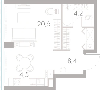 Планировка: Студия, 39,3 м²