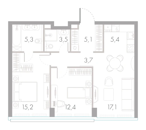 Планировка: 2-комнатная, 67,7 м²