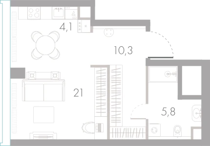 Планировка: Студия, 41,2 м²