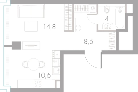 Планировка: Студия, 37,9 м²