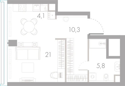 Планировка: Студия, 41,2 м²