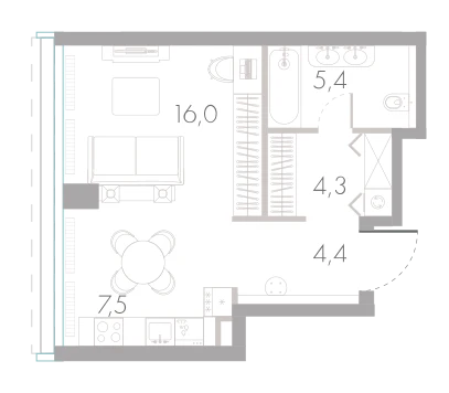 Планировка: Студия, 37,6 м²