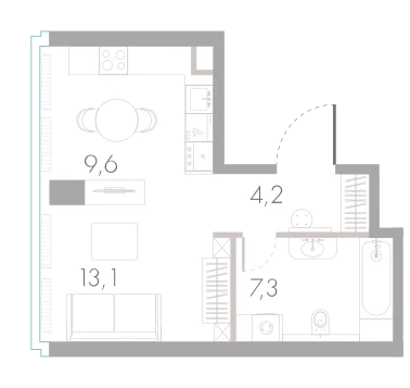 Планировка: Студия, 34,2 м²
