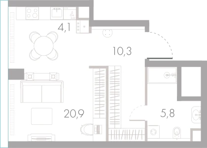 Планировка: Студия, 41,1 м²