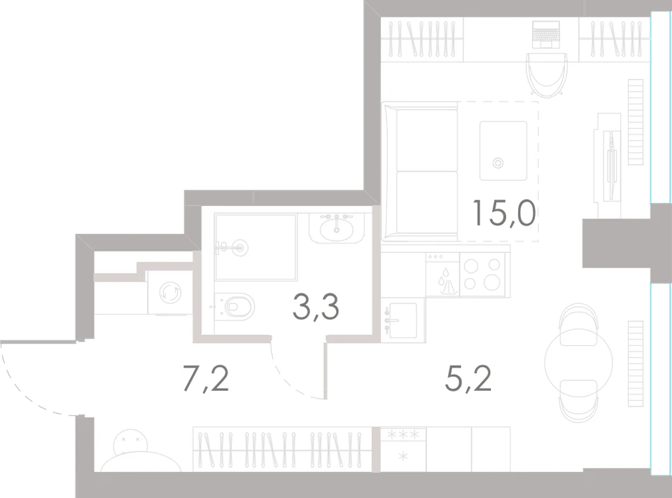 Планировка: Студия, 30,7 м²