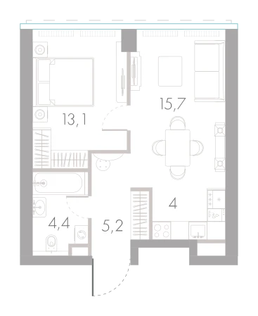 Планировка: 1-комнатная, 42,4 м²