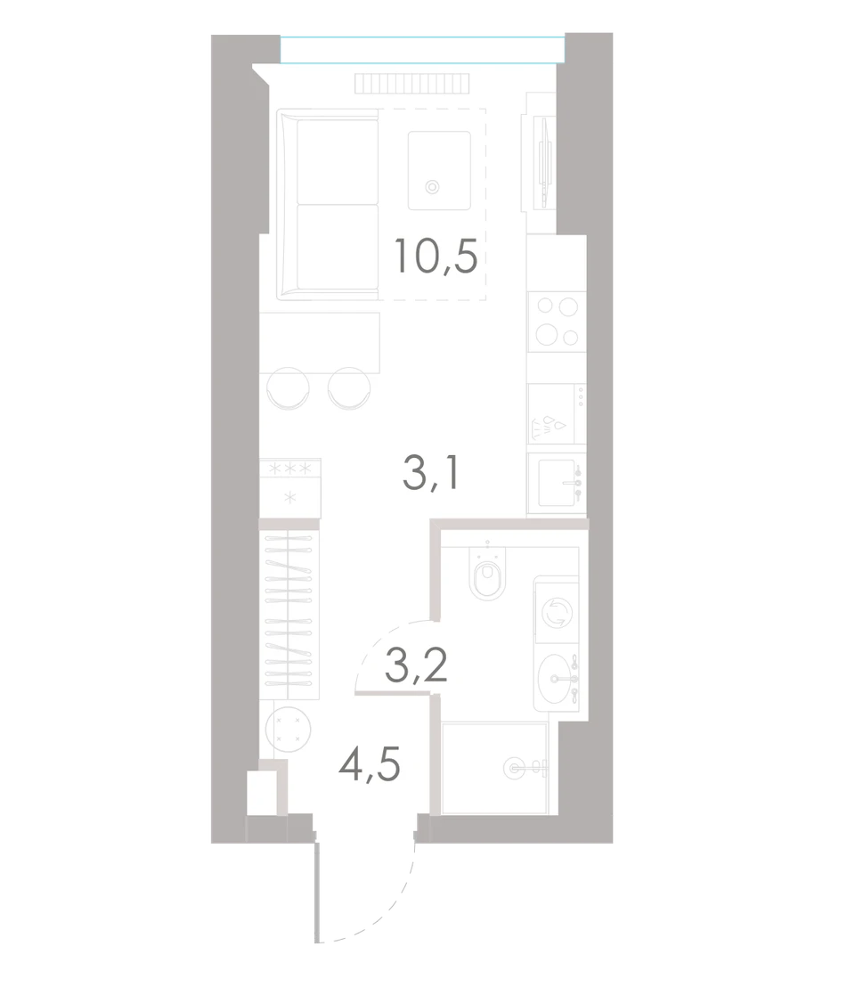 Планировка: Студия, 21,3 м²
