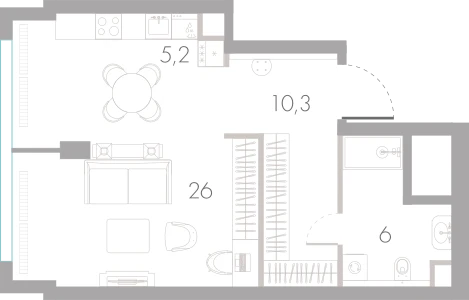 Планировка: Студия, 47,5 м²