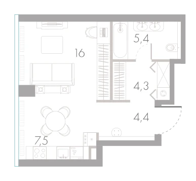 Планировка: Студия, 37,6 м²