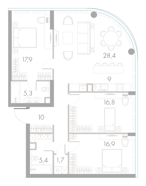 Планировка: 3-комнатная, 111,4 м²