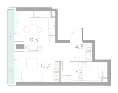 Планировка: Студия, 35,2 м²