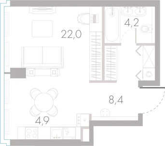 Планировка: Студия, 41,1 м²