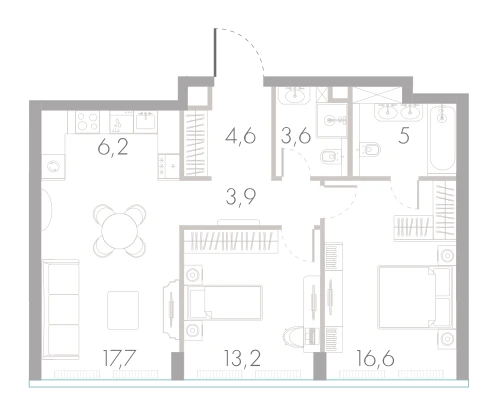 Планировка: 2-комнатная, 70,8 м²