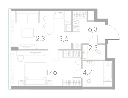 Планировка: 1-комнатная, 47 м²