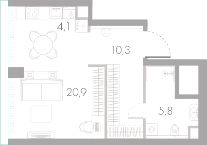 Планировка: Студия, 41,1 м²