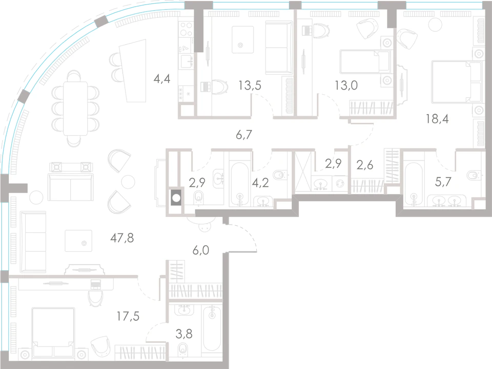Планировка: Пентхаус, 150,2 м²