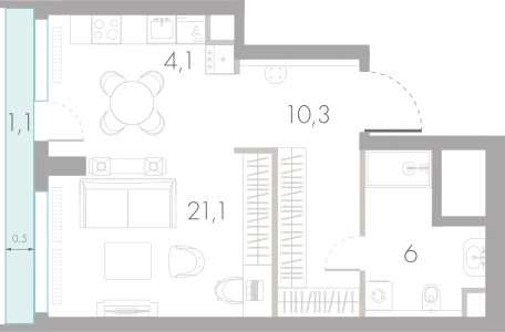 Планировка: Студия, 42,6 м²