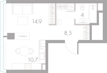 Планировка: Студия, 38,1 м²
