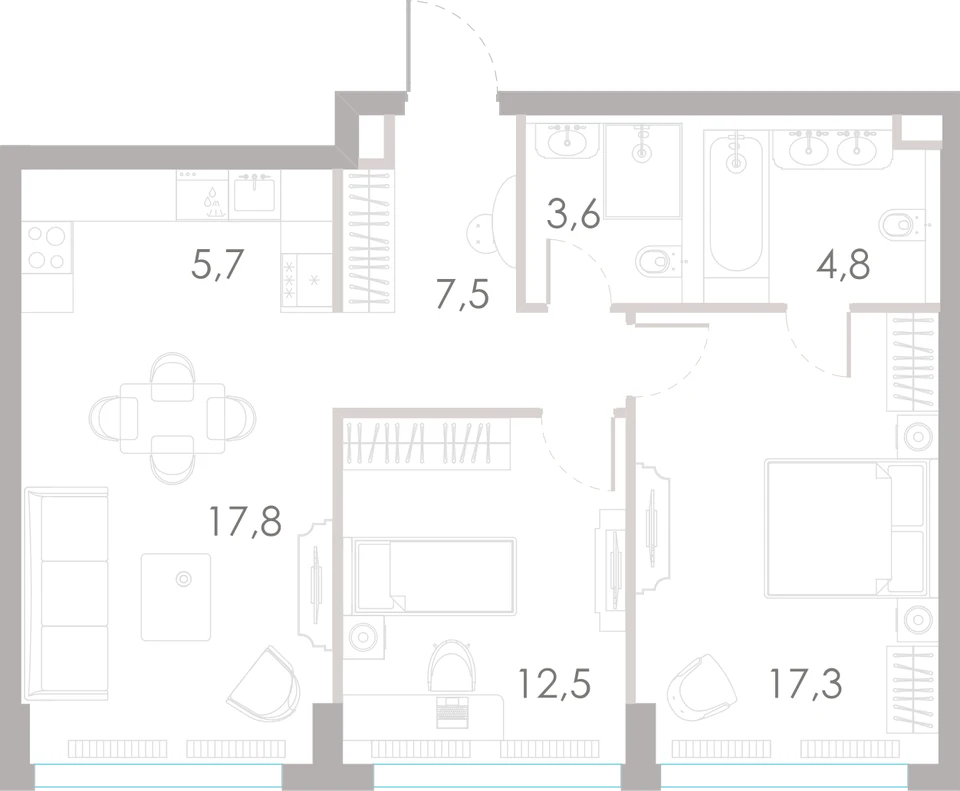 Планировка: 2-комнатная, 69,2 м²