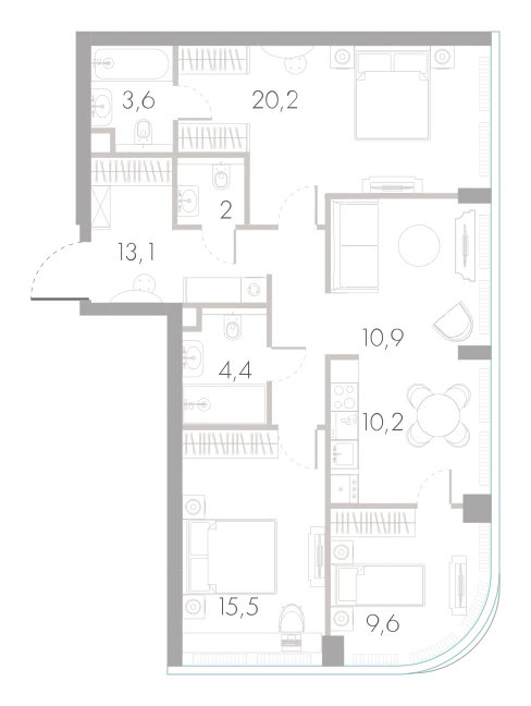 Планировка: 3-комнатная, 89,3 м²