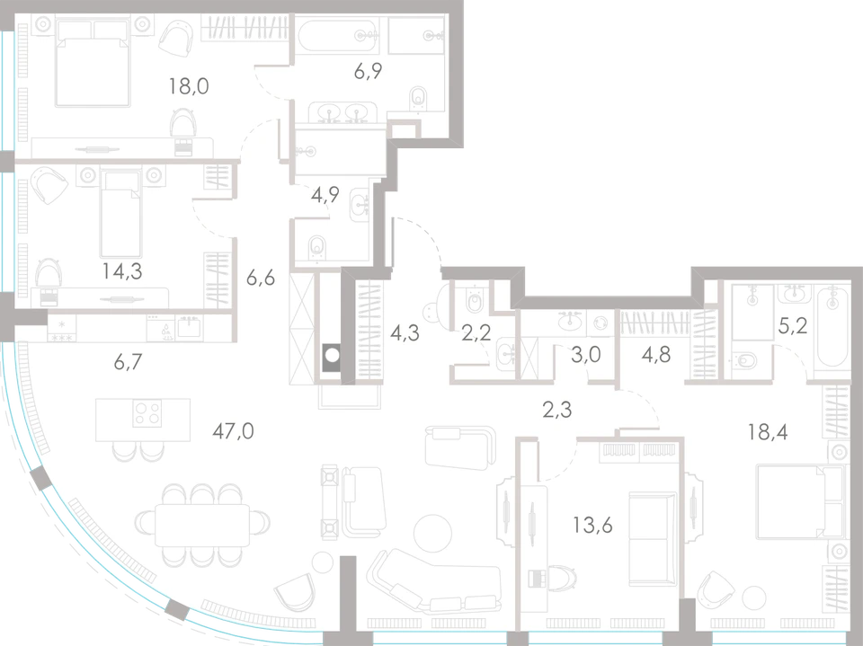 Планировка: Пентхаус, 158,2 м²