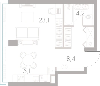 Планировка: Студия, 42,4 м²
