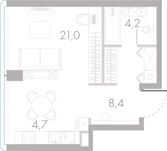 Планировка: Студия, 39,3 м²