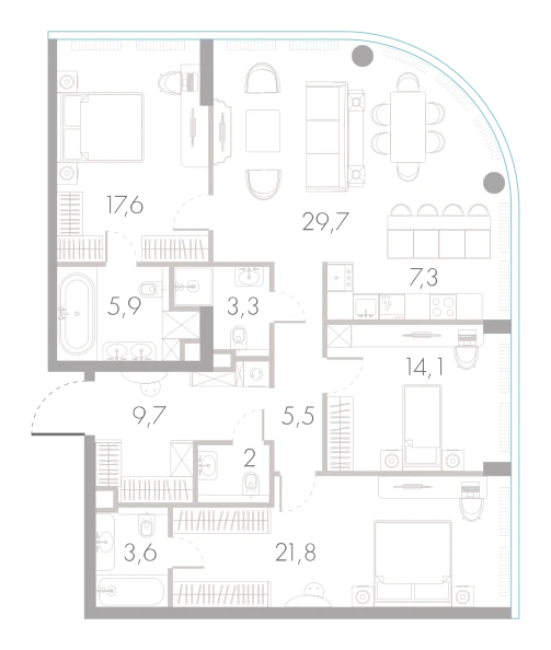Планировка: 3-комнатная, 120,5 м²