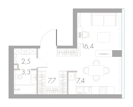 Планировка: Студия, 37,3 м²