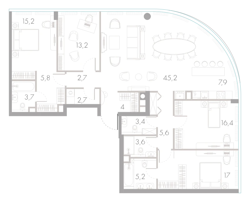 Планировка: Пентхаус, 151,6 м²
