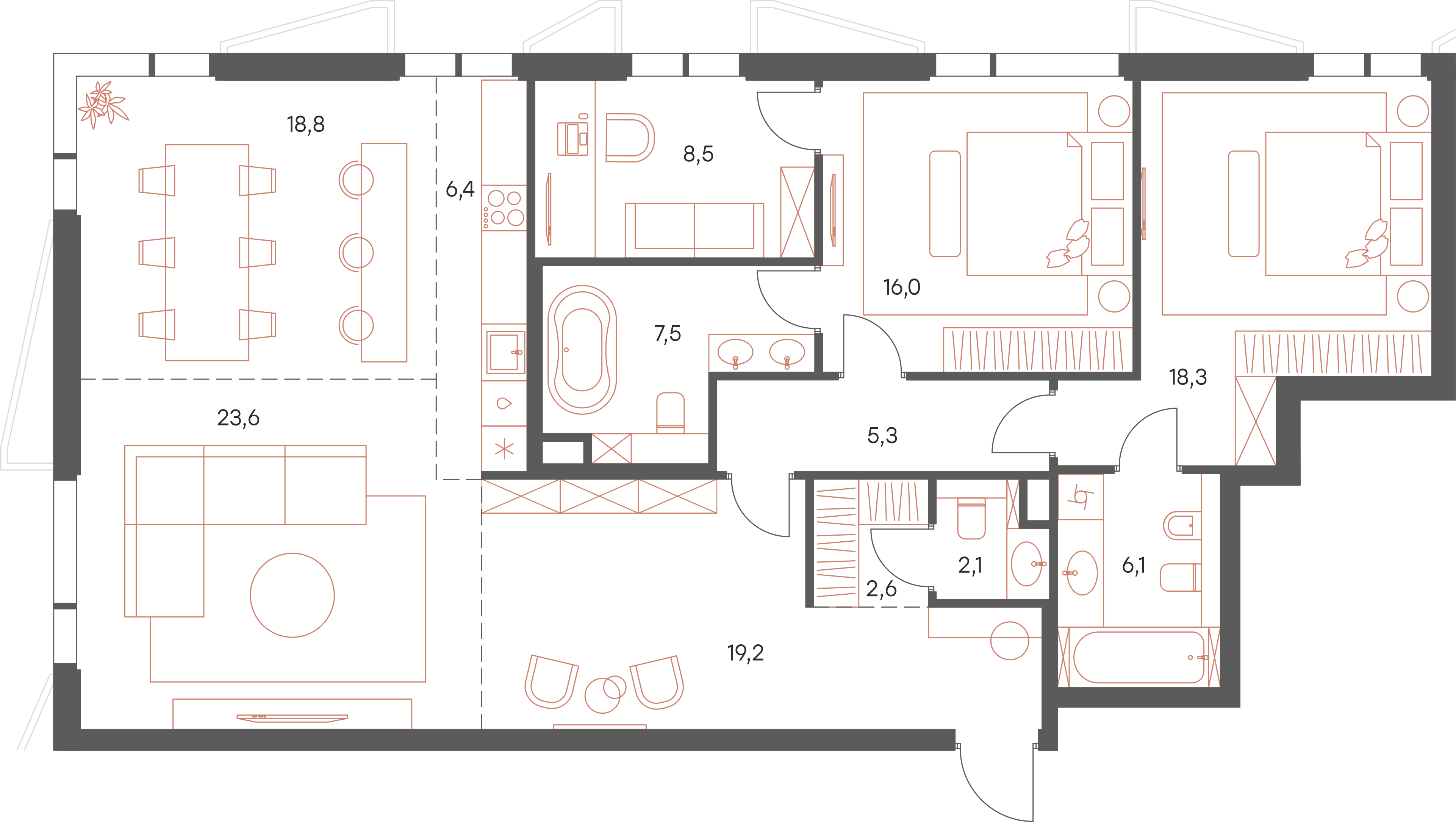 Планировка квартиры № 3, 134,4 м². Официальный план 2D.