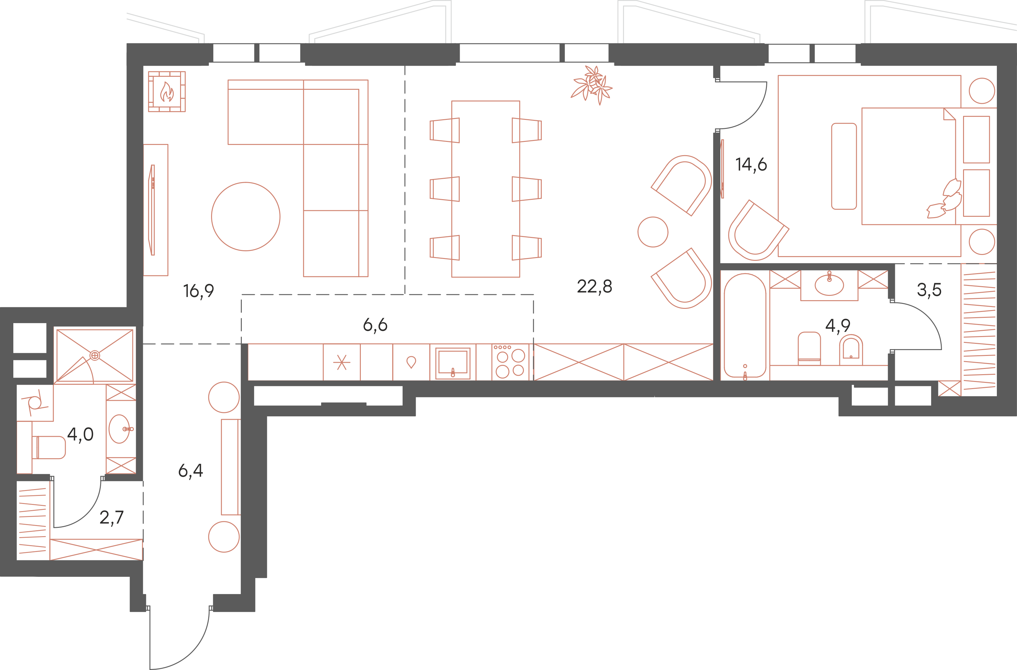 Планировка квартиры № 12, 82,4 м². Официальный план 2D.