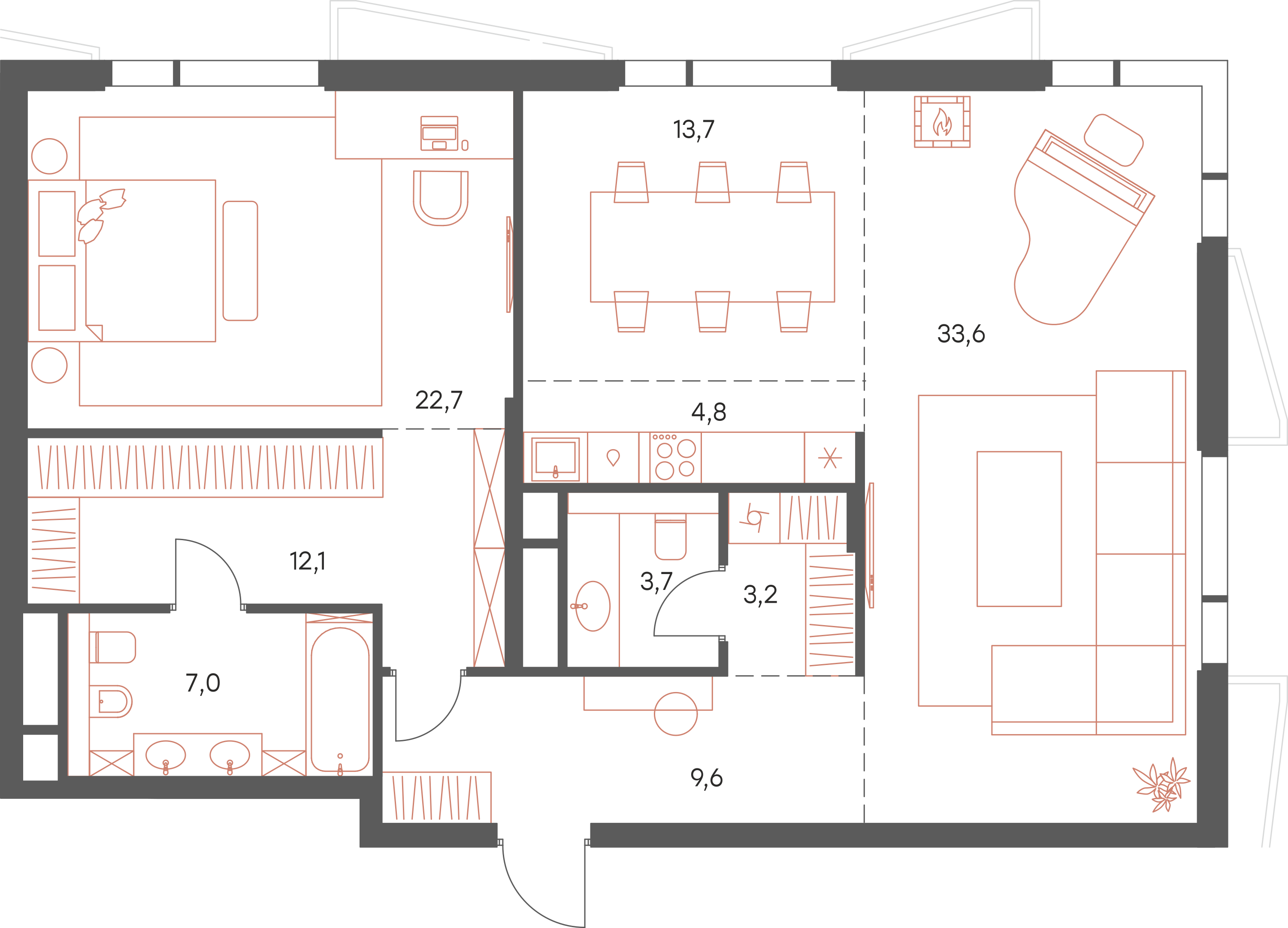 Планировка квартиры № 21, 110,4 м². Официальный план 2D.