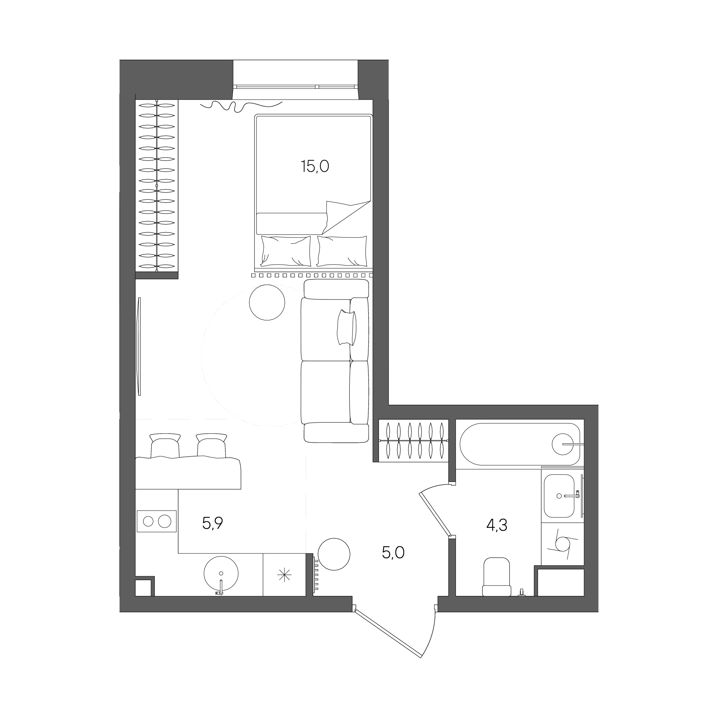 Планировка: Студия, 30,2 м²