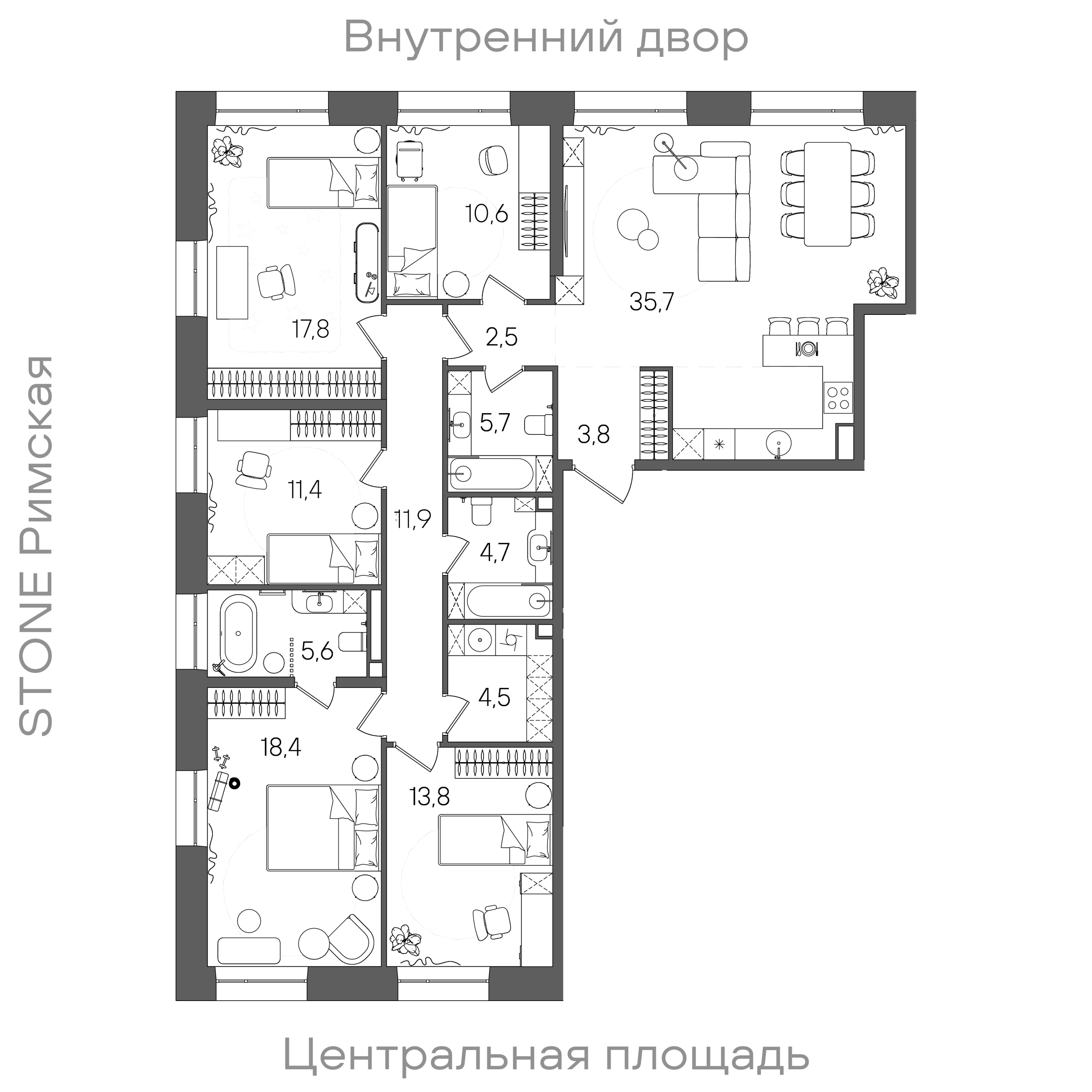 Планировка: 5-комнатная, 142,9 м²